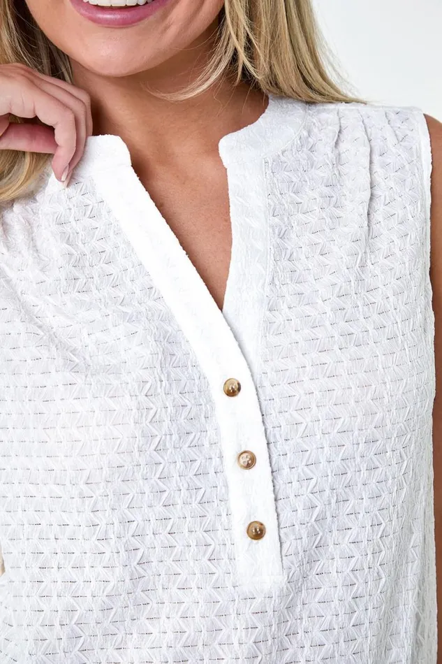 White Petite Textured Sleeveless Top Women Roman Tops