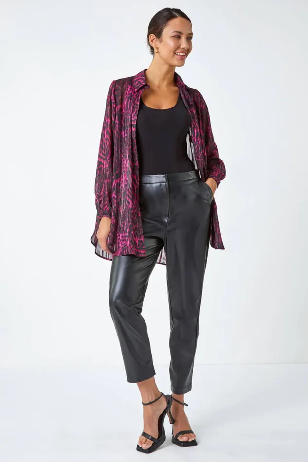 Wine Animal Print Chiffon Blouse Women Roman Tops