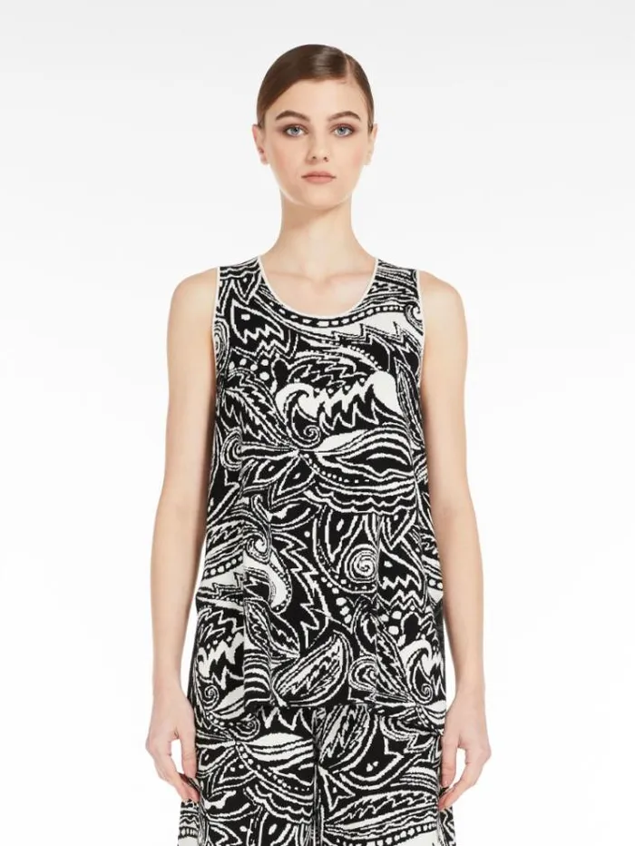 Woman Aline Top In Jacquard Fabric Ivory Maxmara Knitwear And Sweatshirts