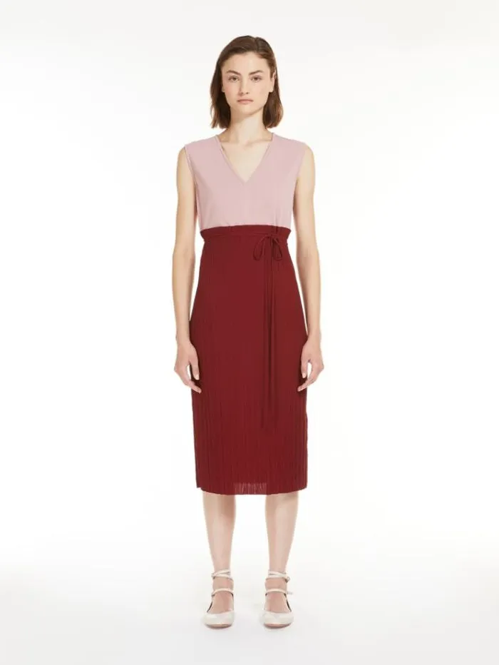 Woman Belted Sheath Dress In Jersey Fabric Bordeaux Maxmara Dresses