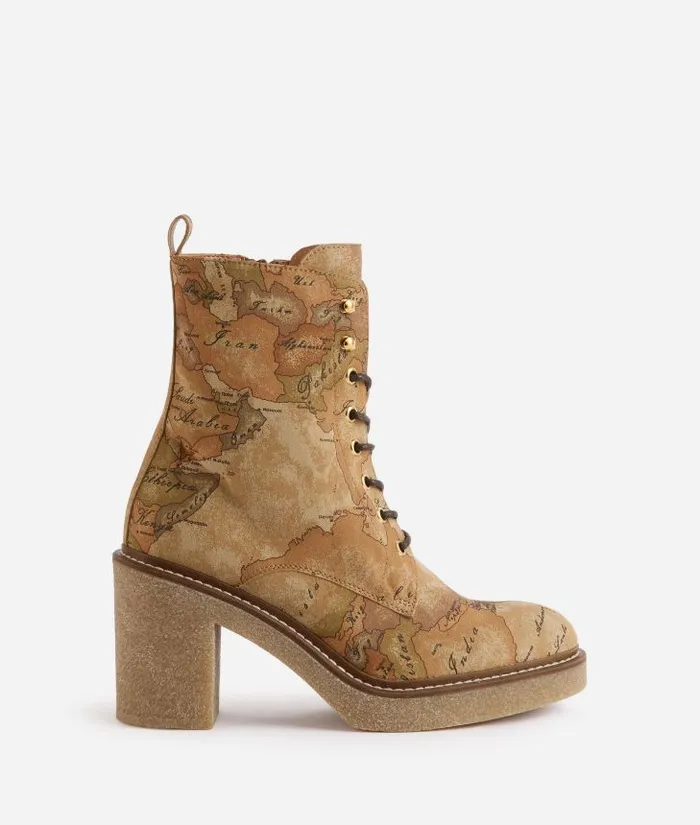 Woman Boots and Booties Alviero Martini Faux Nubuck Ankle Boots With Geo Classic Print