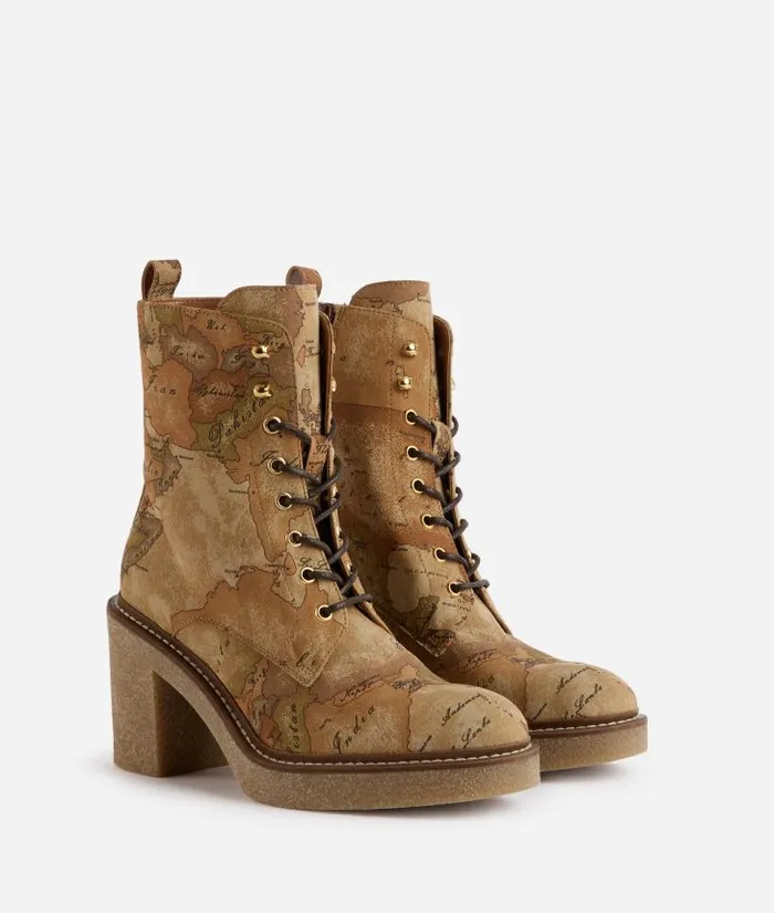 Woman Boots and Booties Alviero Martini Faux Nubuck Ankle Boots With Geo Classic Print