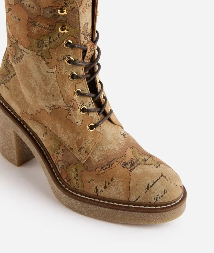 Woman Boots and Booties Alviero Martini Faux Nubuck Ankle Boots With Geo Classic Print
