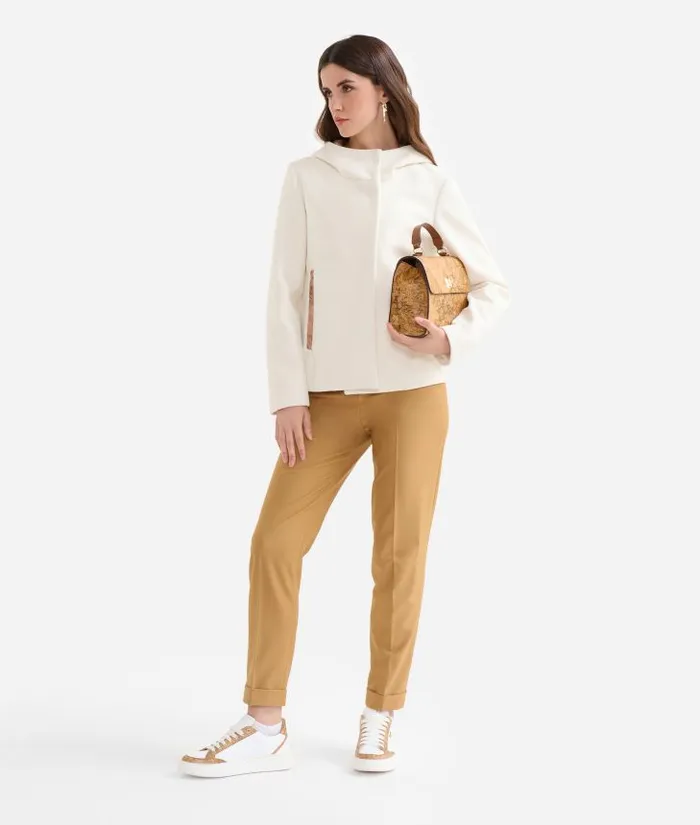 Woman Coats and Jackets Alviero Martini Hooded Velour Blouson Wool White