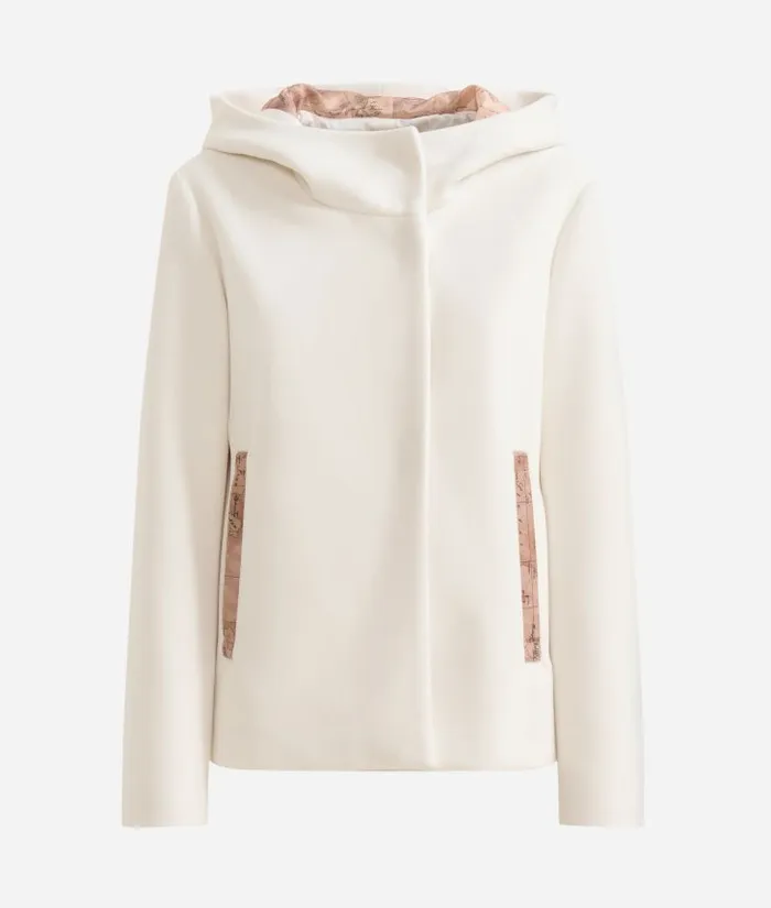 Woman Coats and Jackets Alviero Martini Hooded Velour Blouson Wool White