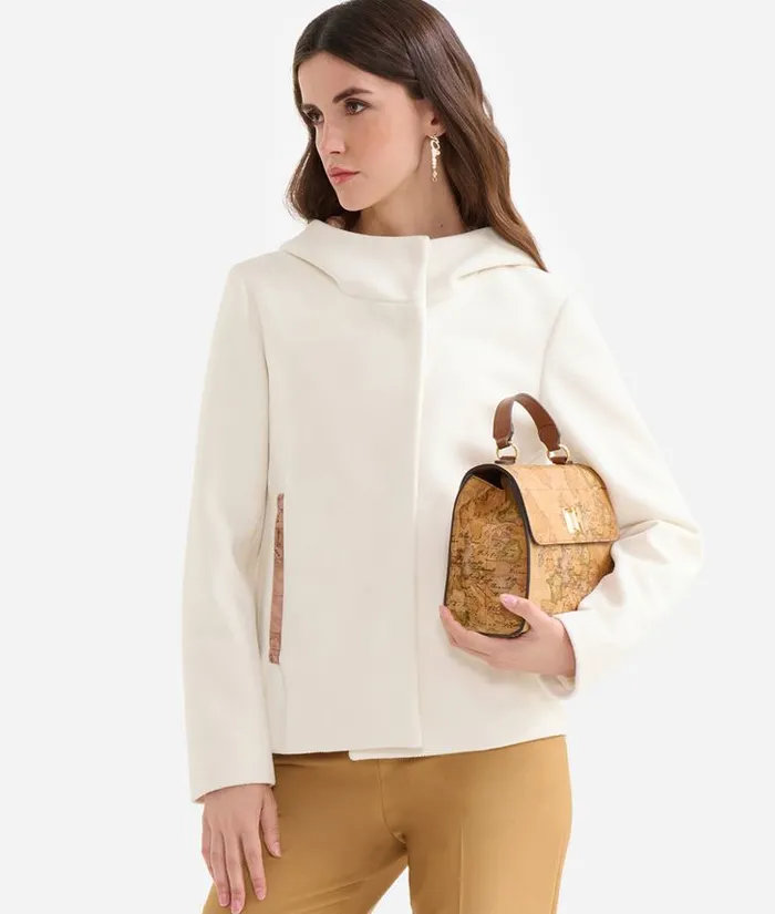 Woman Coats and Jackets Alviero Martini Hooded Velour Blouson Wool White