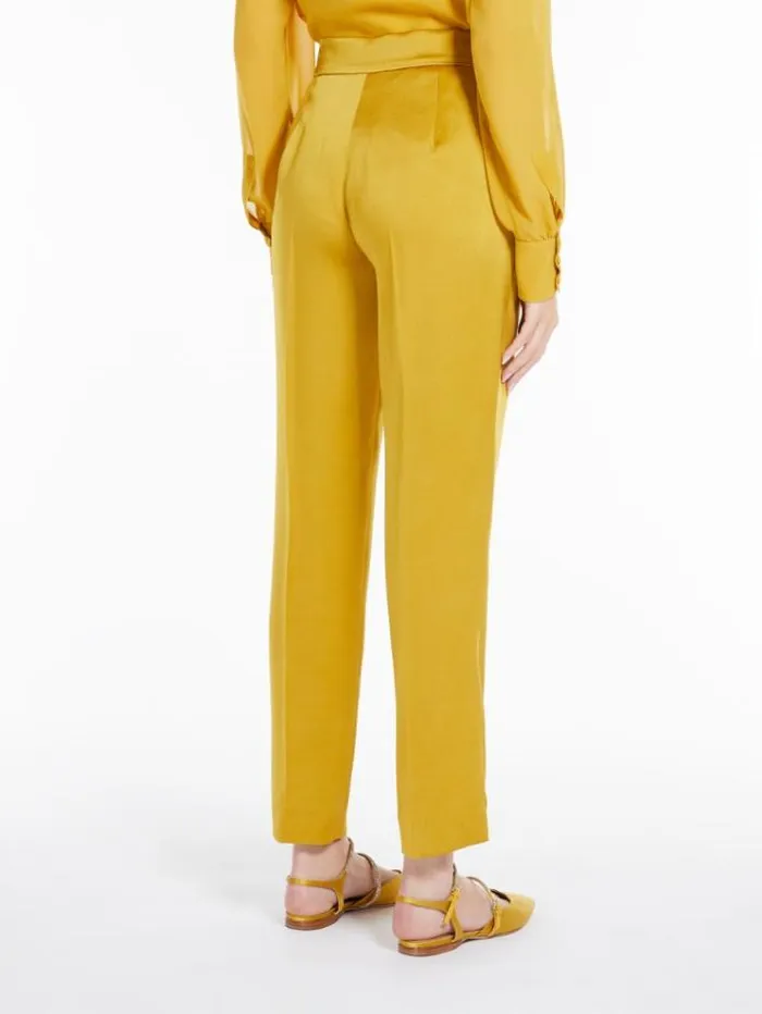 Woman Envers Satin Cigarette Trousers Ochre Maxmara Trousers Woman Envers Satin Cigarette Trousers Ochre Maxmara Trousers