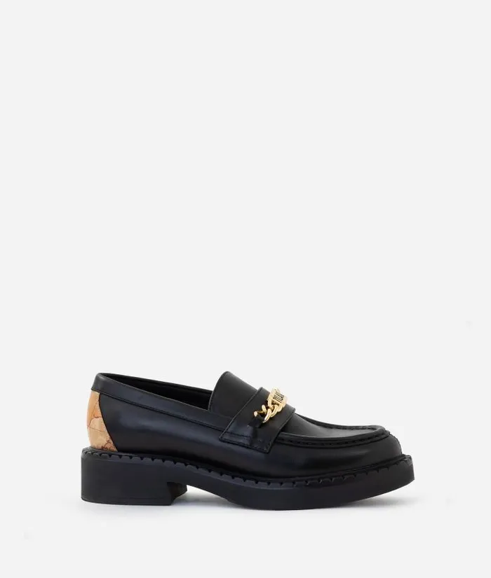 Woman Flat Shoes Alviero Martini Smooth Leather Loafers With 1 Classe Logo Horsebit Black
