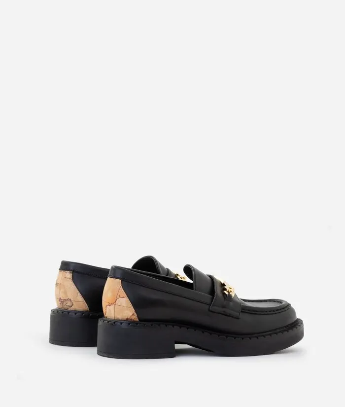 Woman Flat Shoes Alviero Martini Smooth Leather Loafers With 1 Classe Logo Horsebit Black