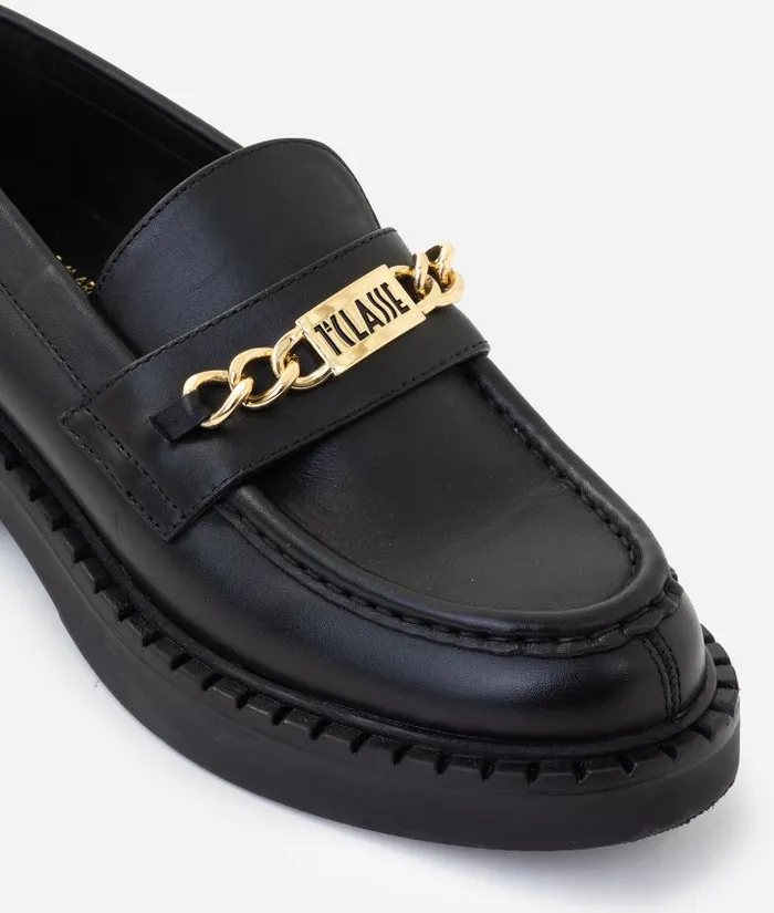 Woman Flat Shoes Alviero Martini Smooth Leather Loafers With 1 Classe Logo Horsebit Black