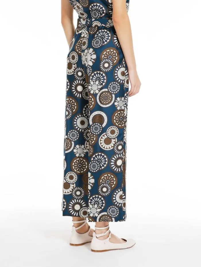 Woman Fluid Printed Silk Trousers Navy Maxmara Trousers Woman Fluid Printed Silk Trousers Navy Maxmara Trousers