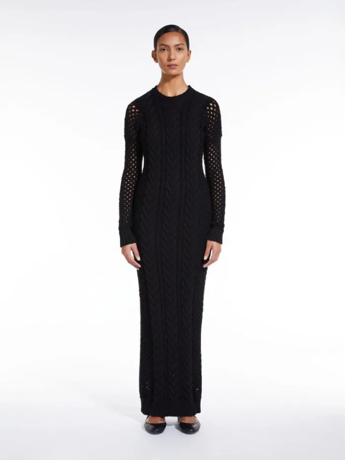 Woman Knitted Dress With Openwork Sleeves Black Maxmara Dresses