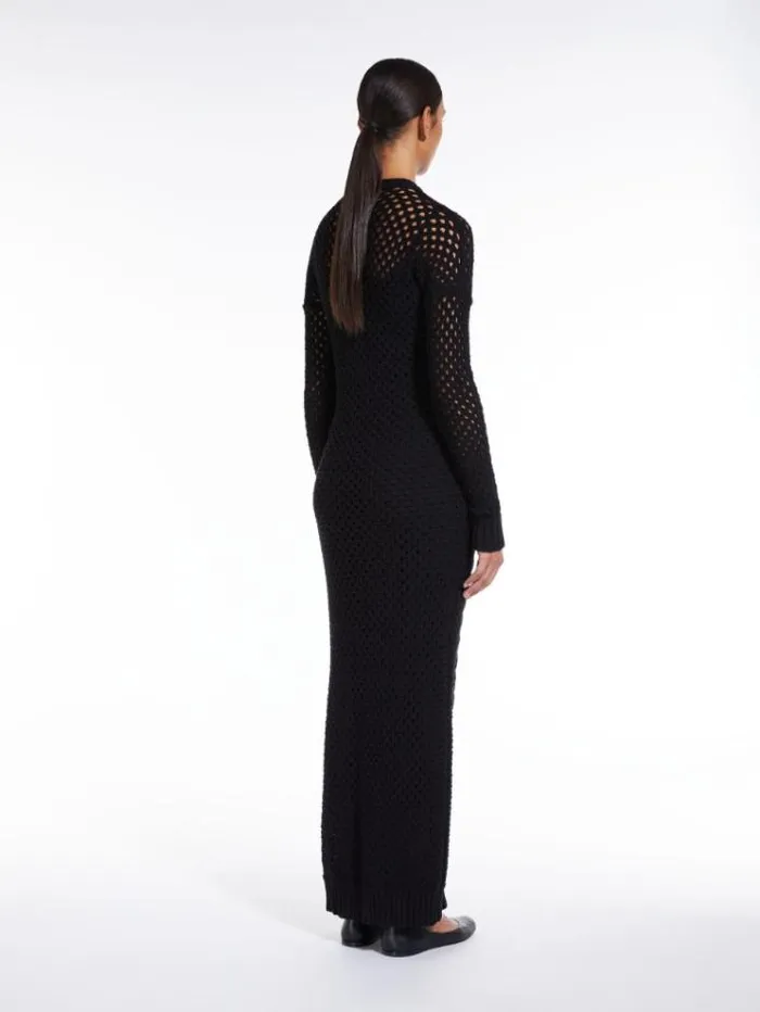 Woman Knitted Dress With Openwork Sleeves Black Maxmara Dresses Woman Knitted Dress With Openwork Sleeves Black Maxmara Dresses