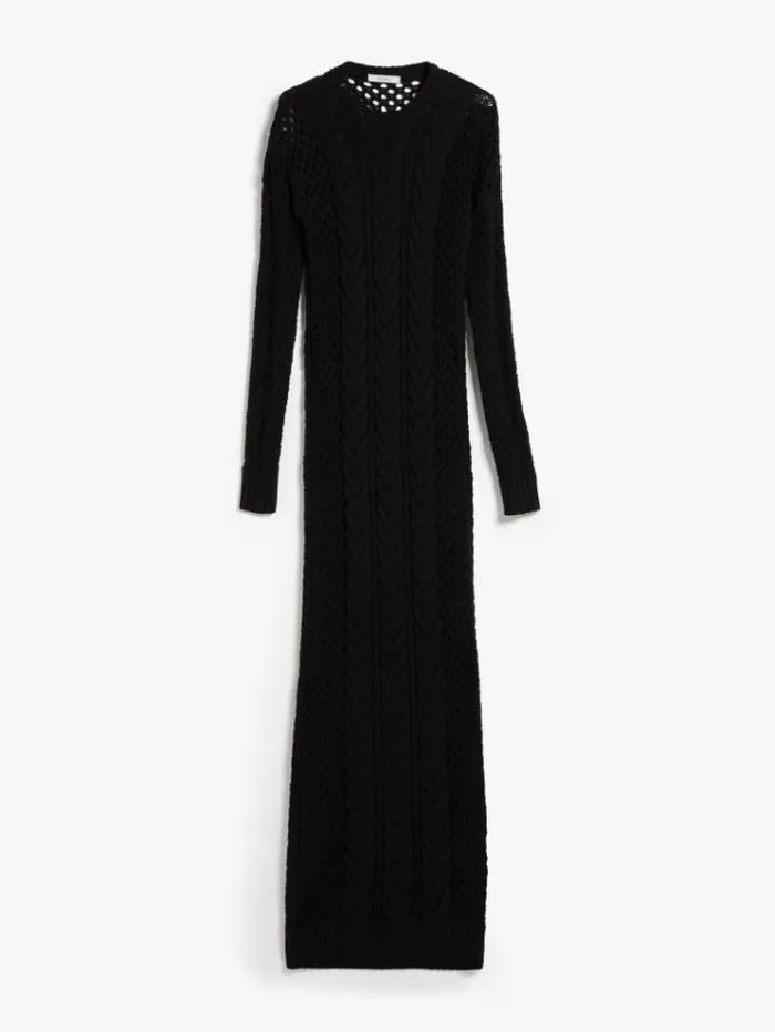 Woman Knitted Dress With Openwork Sleeves Black Maxmara Dresses Woman Knitted Dress With Openwork Sleeves Black Maxmara Dresses