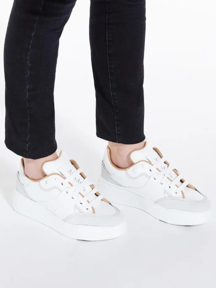 Woman Leather Sneakers Optical White Maxmara Sneakers Woman Leather Sneakers Optical White Maxmara Sneakers
