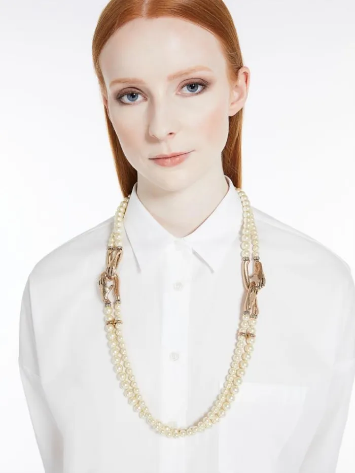 Woman Necklace With Double String Of Pearls White Maxmara Jewelry