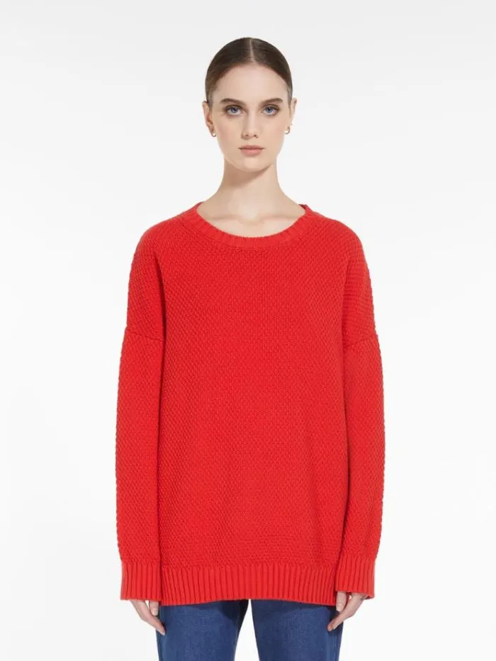 Woman Oversized Cotton Blend Top Red Maxmara Knitwear And Sweatshirts
