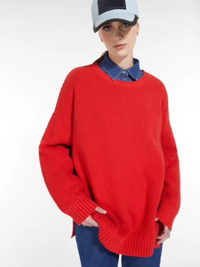 Woman Oversized Cotton Blend Top Red Maxmara Knitwear And Sweatshirts Woman Oversized Cotton Blend Top Red Maxmara Knitwear And Sweatshirts