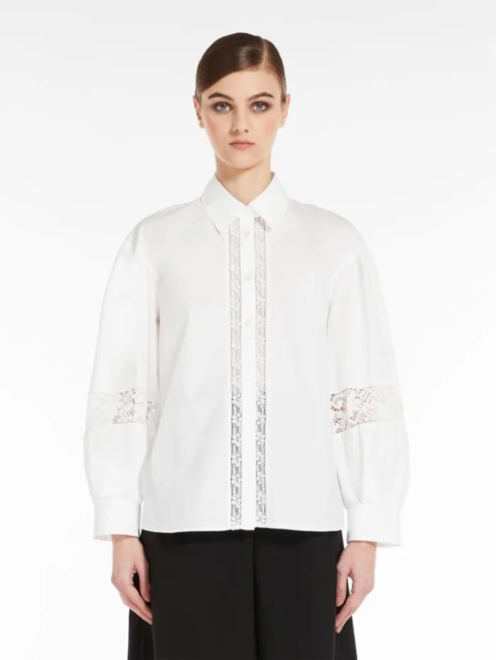 Woman Poplin Shirt With Embroidery Optical White Maxmara Shirts And Tops