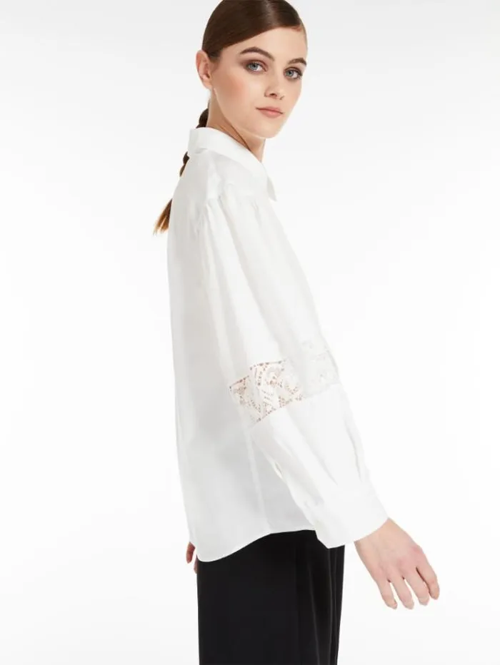 Woman Poplin Shirt With Embroidery Optical White Maxmara Shirts And Tops Woman Poplin Shirt With Embroidery Optical White Maxmara Shirts And Tops