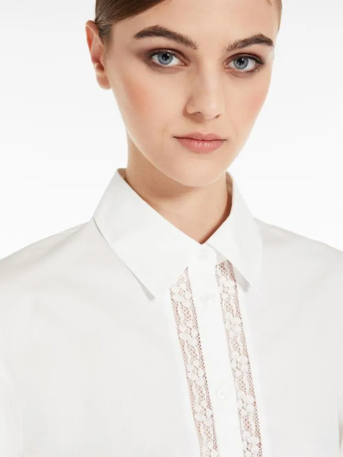 Woman Poplin Shirt With Embroidery Optical White Maxmara Shirts And Tops Woman Poplin Shirt With Embroidery Optical White Maxmara Shirts And Tops