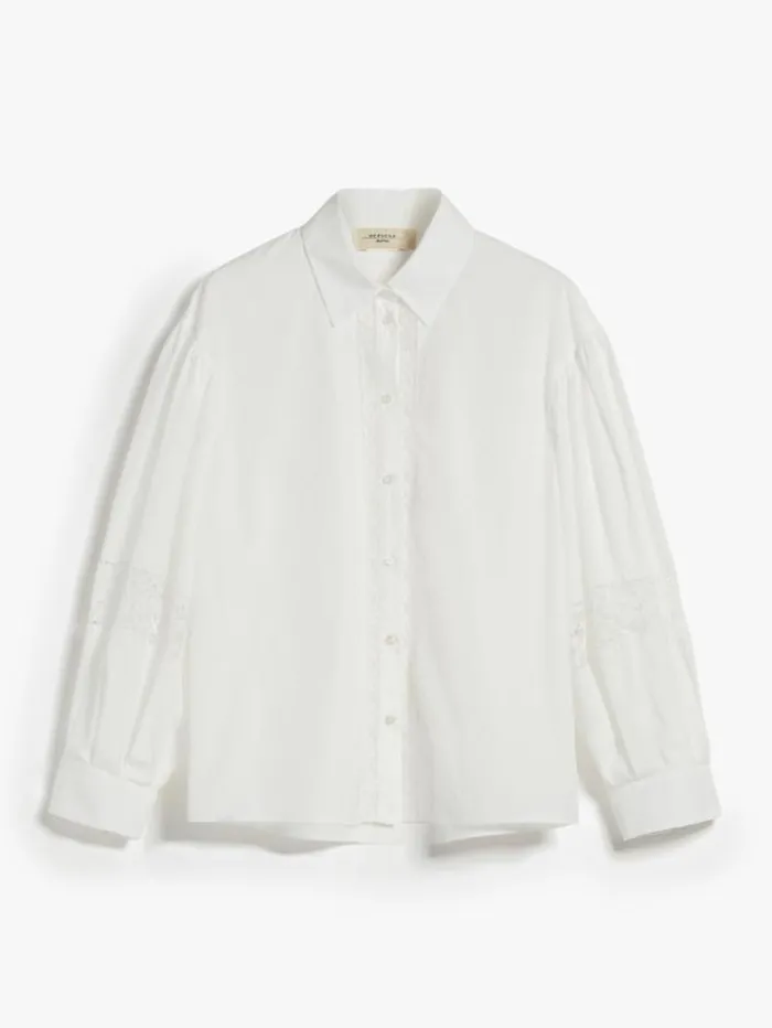 Woman Poplin Shirt With Embroidery Optical White Maxmara Shirts And Tops Woman Poplin Shirt With Embroidery Optical White Maxmara Shirts And Tops