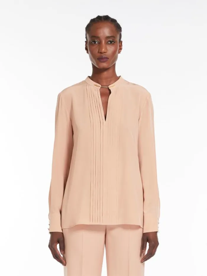 Woman Ribbed Crepe De Chine Blouse Make Up Nude Maxmara Shirts And Tops