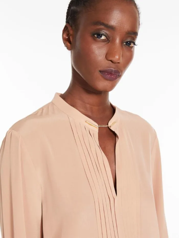 Woman Ribbed Crepe De Chine Blouse Make Up Nude Maxmara Shirts And Tops Woman Ribbed Crepe De Chine Blouse Make Up Nude Maxmara Shirts And Tops