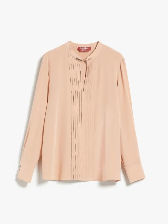 Woman Ribbed Crepe De Chine Blouse Make Up Nude Maxmara Shirts And Tops Woman Ribbed Crepe De Chine Blouse Make Up Nude Maxmara Shirts And Tops