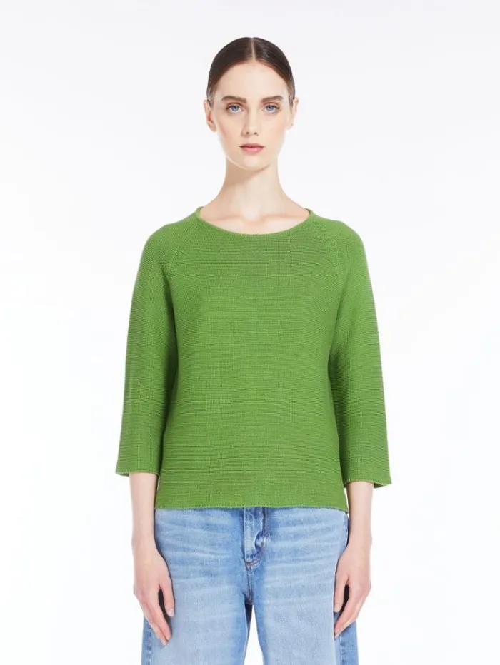 Woman Roundneck Cotton Top Green Maxmara Knitwear And Sweatshirts