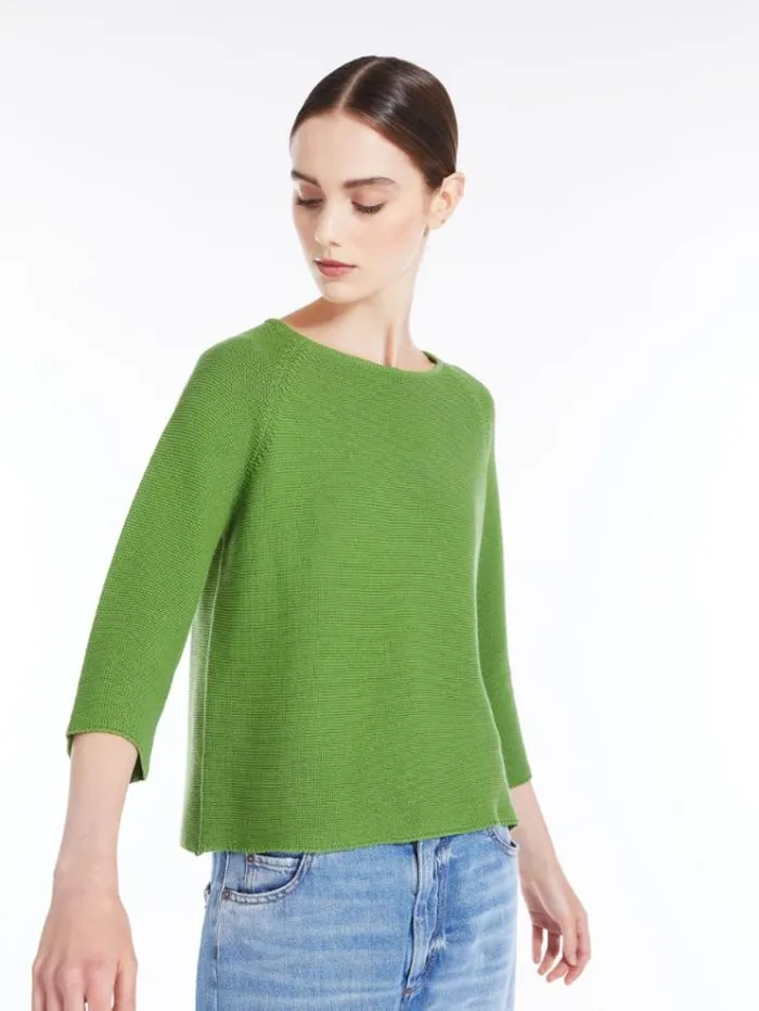 Woman Roundneck Cotton Top Green Maxmara Knitwear And Sweatshirts Woman Roundneck Cotton Top Green Maxmara Knitwear And Sweatshirts