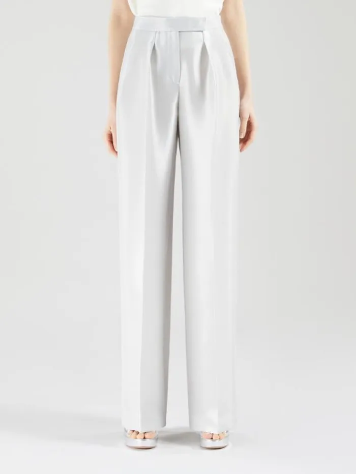 Woman Satin Trousers With Darts Pearl Grey Maxmara Trousers