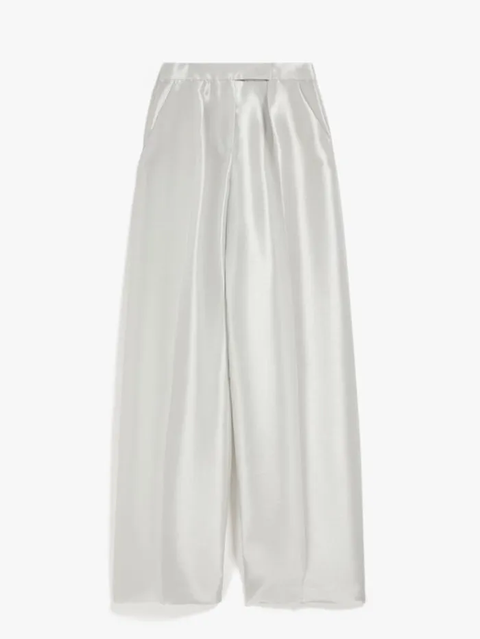 Woman Satin Trousers With Darts Pearl Grey Maxmara Trousers Woman Satin Trousers With Darts Pearl Grey Maxmara Trousers