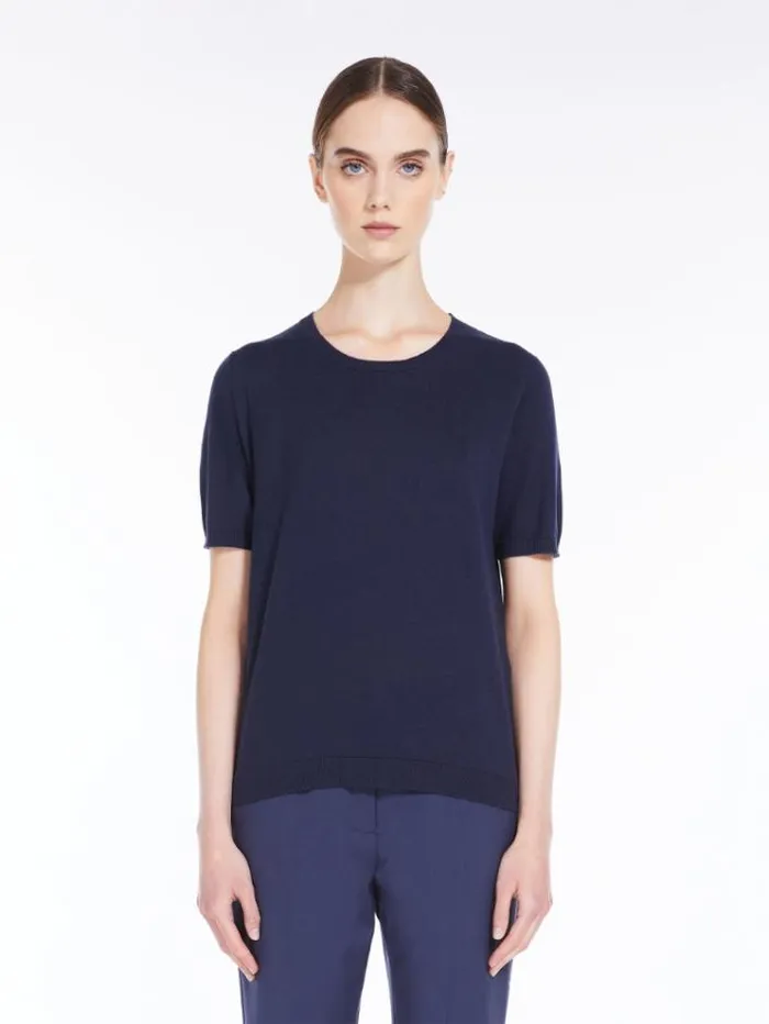 Woman Silk Blend Knit Tshirt Navy Maxmara Knitwear And Sweatshirts