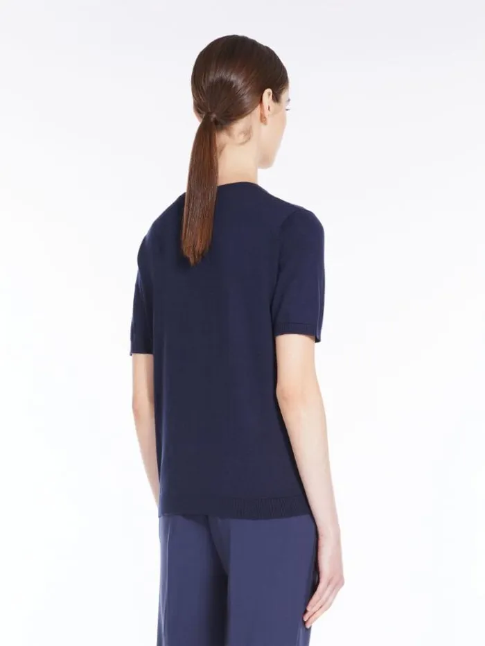 Woman Silk Blend Knit Tshirt Navy Maxmara Knitwear And Sweatshirts Woman Silk Blend Knit Tshirt Navy Maxmara Knitwear And Sweatshirts