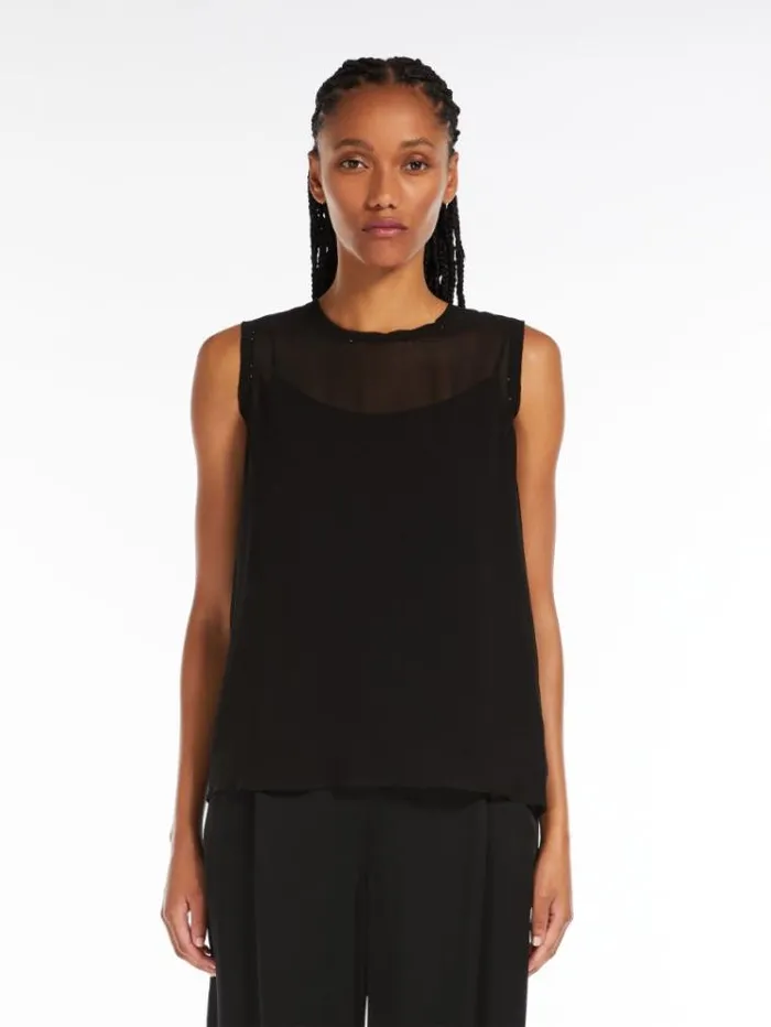 Woman Silk Georgette Blouse Black Maxmara Shirts And Tops