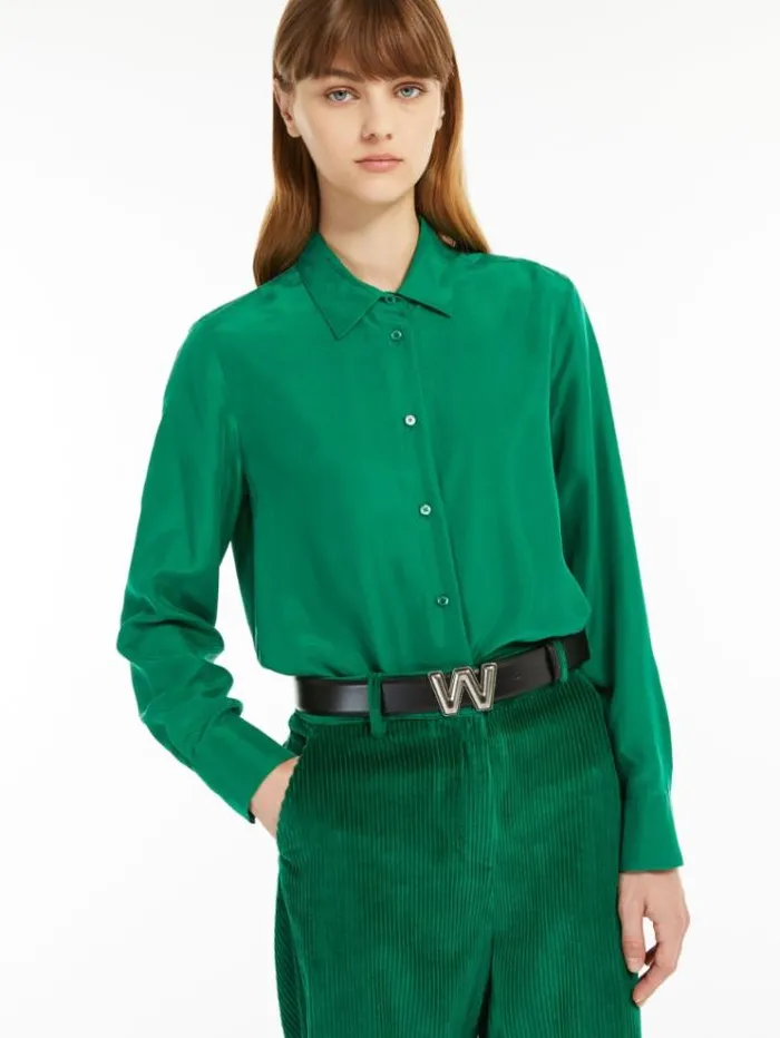 Woman Silk Shirt Emerald Maxmara Shirts And Tops Woman Silk Shirt Emerald Maxmara Shirts And Tops