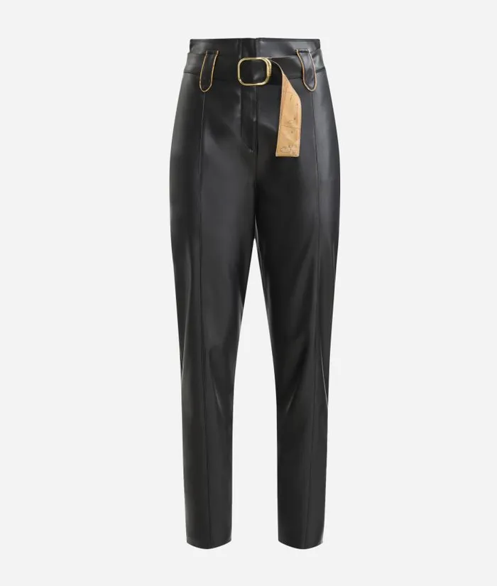 Woman Skirts and Trousers Alviero Martini Faux Napa Leather Trousers With Buckle Black