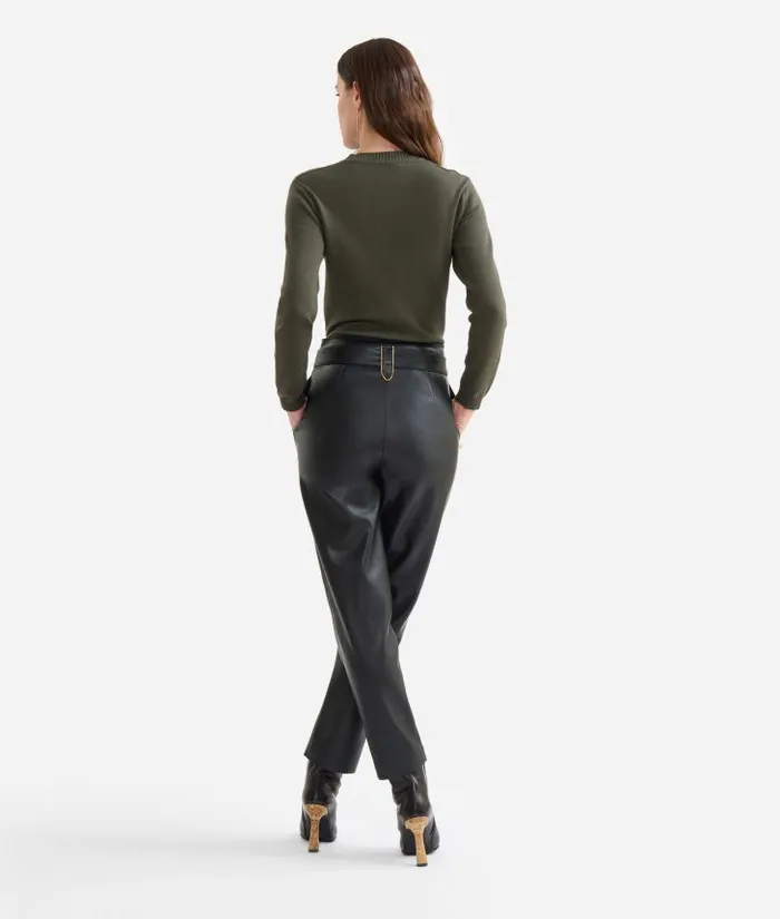 Woman Skirts and Trousers Alviero Martini Faux Napa Leather Trousers With Buckle Black