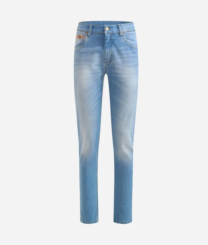 Woman Skirts and Trousers Alviero Martini Stretch Denim Slim Jeans With Heart Charm Blue Beach