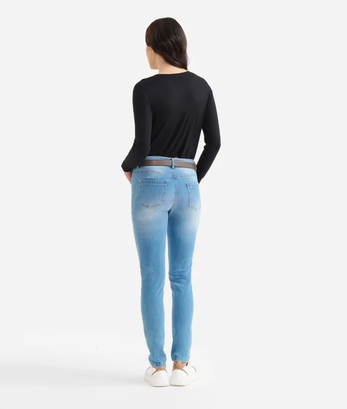 Woman Skirts and Trousers Alviero Martini Stretch Denim Slim Jeans With Heart Charm Blue Beach
