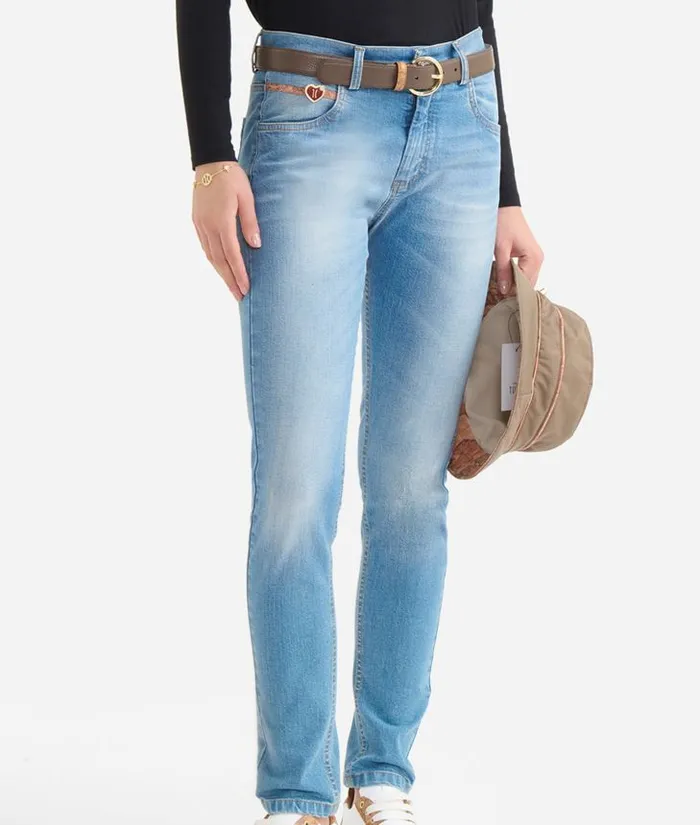 Woman Skirts and Trousers Alviero Martini Stretch Denim Slim Jeans With Heart Charm Blue Beach