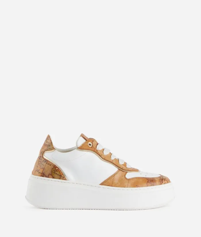 Woman Sneakers Alviero Martini Faux Napa Leather Wedge Sneakers With Geo Classic Details White