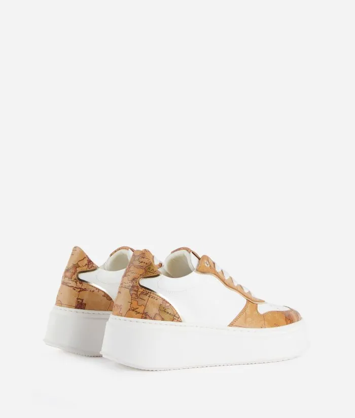 Woman Sneakers Alviero Martini Faux Napa Leather Wedge Sneakers With Geo Classic Details White