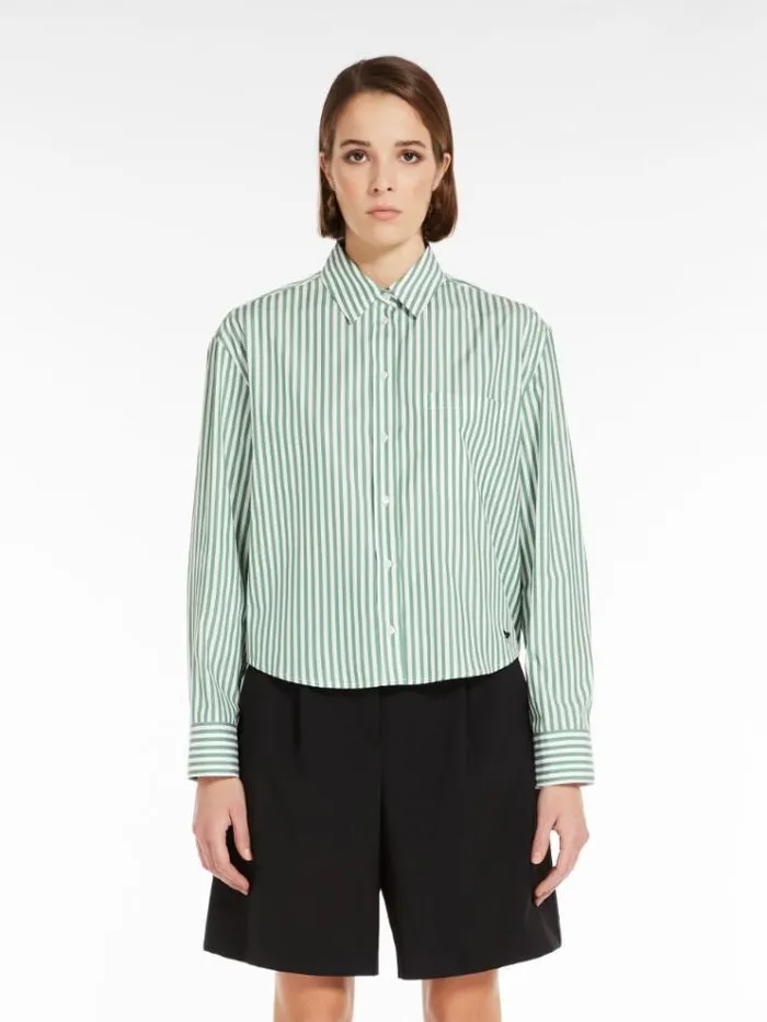 Woman Striped Cotton Shirt Green Maxmara Shirts And Tops