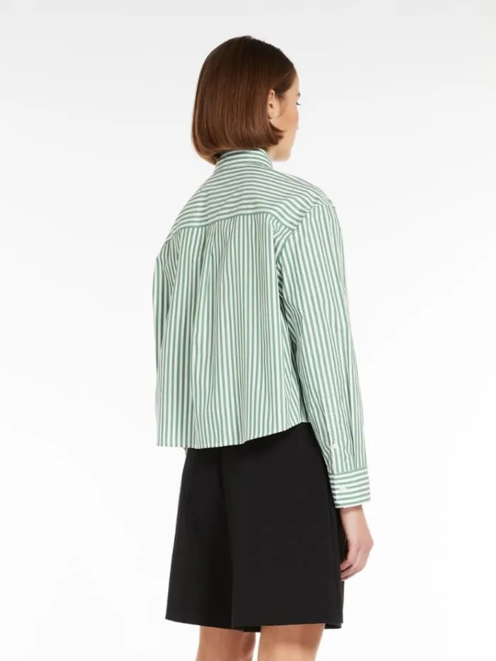 Woman Striped Cotton Shirt Green Maxmara Shirts And Tops Woman Striped Cotton Shirt Green Maxmara Shirts And Tops
