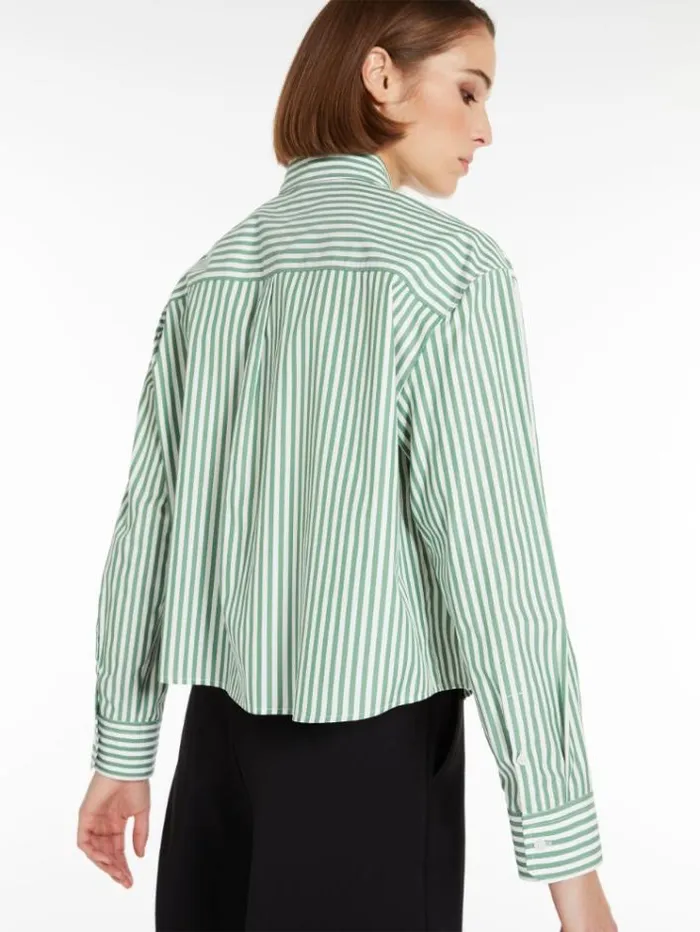 Woman Striped Cotton Shirt Green Maxmara Shirts And Tops Woman Striped Cotton Shirt Green Maxmara Shirts And Tops