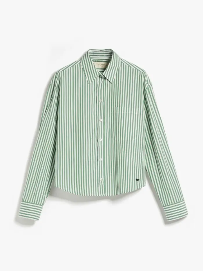 Woman Striped Cotton Shirt Green Maxmara Shirts And Tops Woman Striped Cotton Shirt Green Maxmara Shirts And Tops