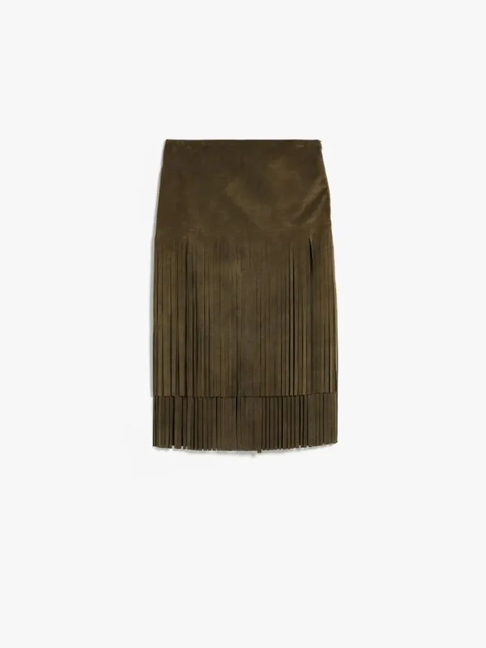 Woman Suede Skirt With Fringe Olive Green Maxmara Skirts Woman Suede Skirt With Fringe Olive Green Maxmara Skirts