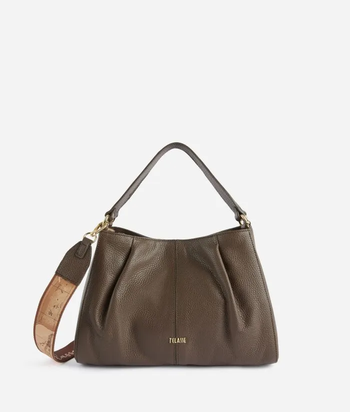 Woman Top Handle Bags Alviero Martini Universe Leather Bowler Bag With Crossbody Strap Dark Taupe